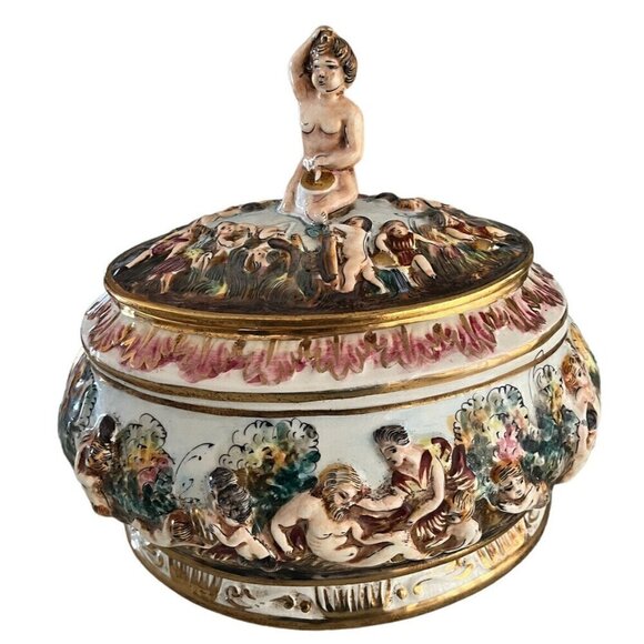 Capodimonte Other - Antique Vintage Capodimonte Porcelain Cherub Centerpiece Bowl w/Lid - ITALY